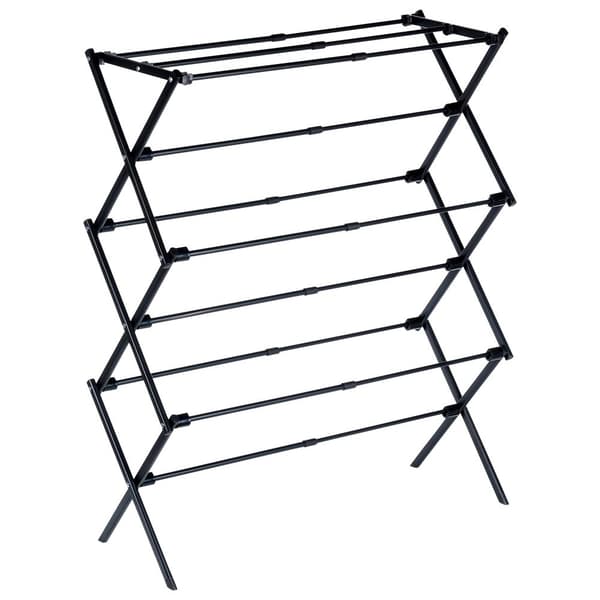 Vertical, retractable drying rack in adjustable metal, black