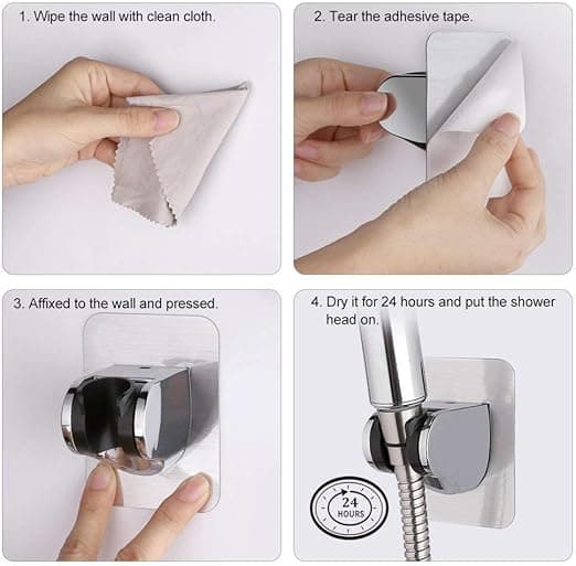 Shower Head Holder Self-Adhesive Wall Mounted Adjustable Angle Waterproof Heavy Duty ABS for Bathroom Hotel