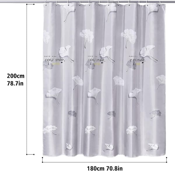 Dusk Gray Shower Curtain with Ginkgo Leaf Pattern 180x200cm, Machine Washable