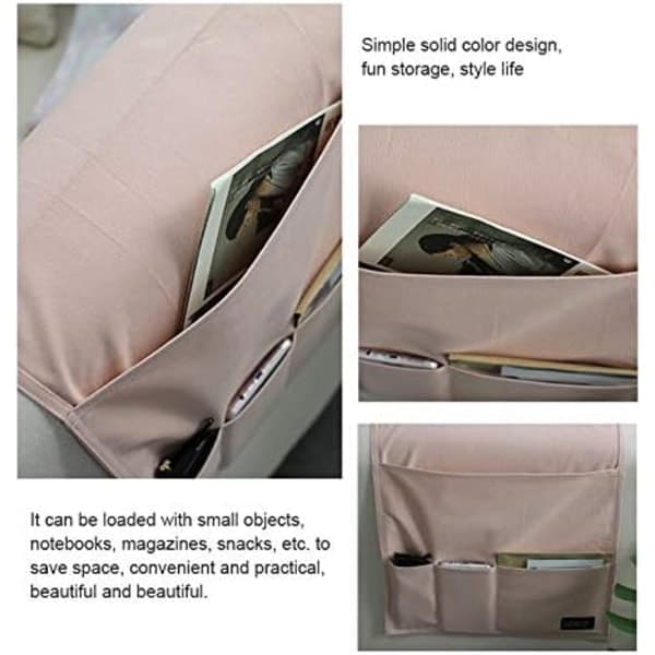 Pink sofa armlænsarrangør, multifunktionel foldbar stofpose
