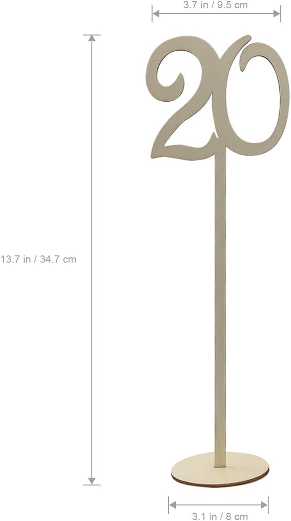 1-20 Wooden Table Numbers with Base Stand for Wedding Bridal Birthday