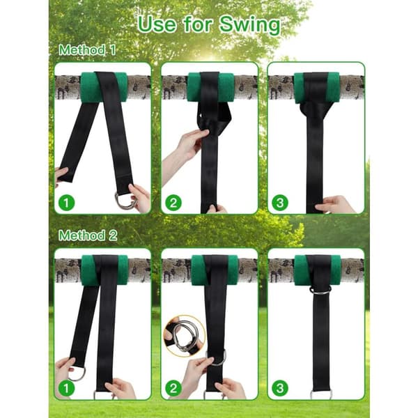 Hammock Strap, Tree Swing Strap, Hammock Swing Mount for Trees 2 x 150 cm with D-ring - Two Carabiners - Max Load 500 kg