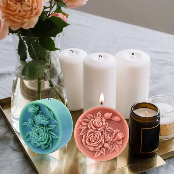 2 stk. runde blomsterforme til sæbefremstilling, roseharpiks lysform silikone, badebombe lotion bar silikoneform, 3D-form til sæbe lys bivoks ma