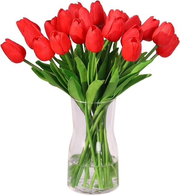Sæt med 10 røde kunstige tulipaner, kunstige blomster, sene
