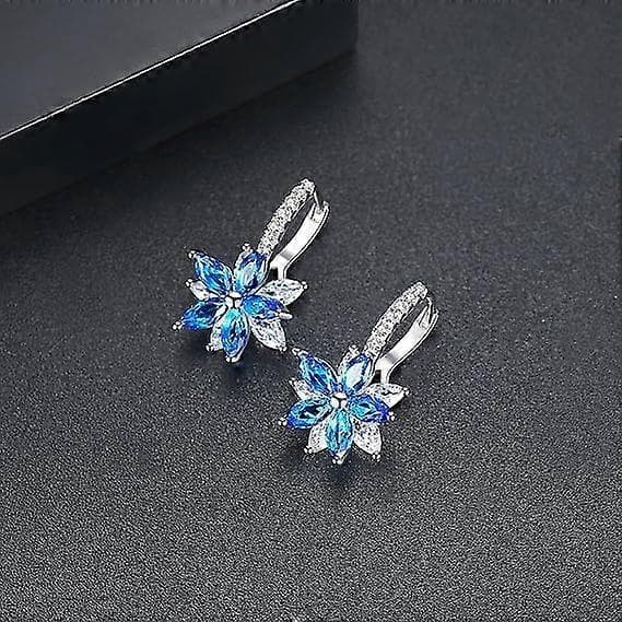Sølvøreringe til kvinder, hvidguldbelagte dobbelte blomsterøreringe med cubic zirconia