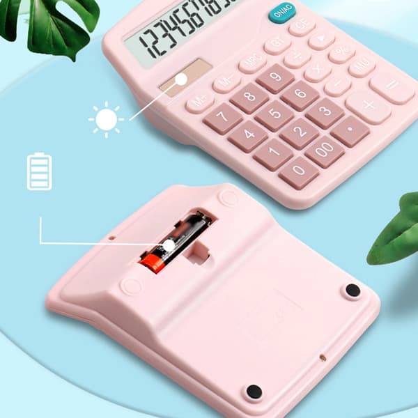 Office Calculator, 12-Digit Dual Power, Large LCD Screen, Suitable for Office, Home and School (Pink)