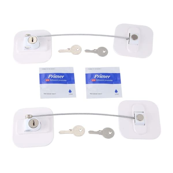 Refrigerator Lock, Mini Fridge Lock with Key for Adults, Refrigerator Lock, Cabinet Door (White 2-Pack)