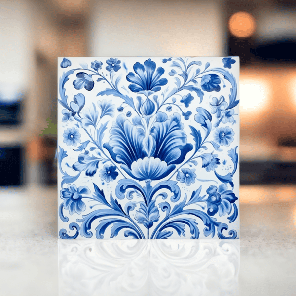 Blue Old-fashioned Flower Model 2 Self-adhesive Tile Decals 12pcs