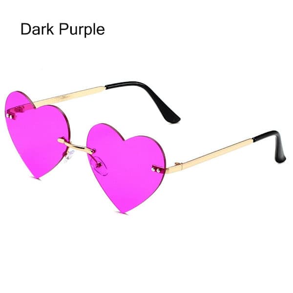 Rammeløse hjerteformede solbriller Rosa hippie-solbriller MØRK LILLA Dark Purple