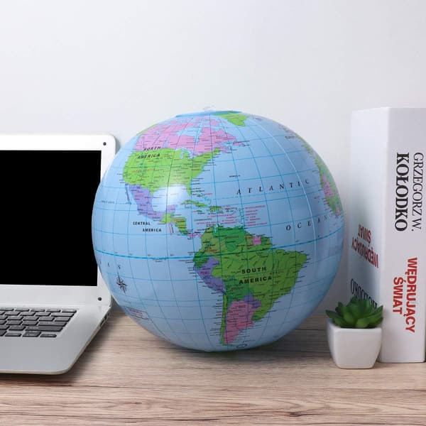 Inflatable Globe Beach Ball, 15.7 Inch PVC World Map Ball Inflatable Earth for Geography Teaching, Classroom Learning, Beach and Pool Play