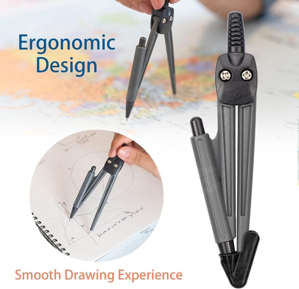 Mathematical Geometry, Compass Set 8-piece School Supplies Drawing Compass Ruler Protractor Set for Students with Carrying Pouch