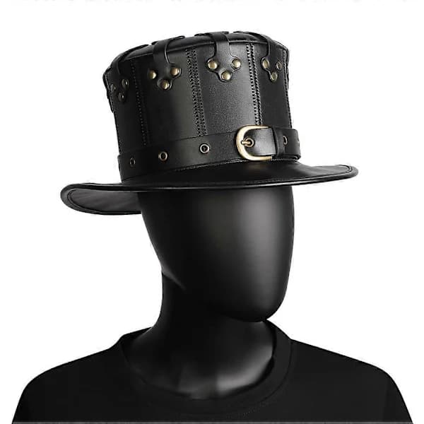 2025 Punkstil Hatt Lær Nittehatt Hodeplagg Hodebeskyttelse Rekvisitter Gentleman Hatt Halloweenfest Tilbehør
