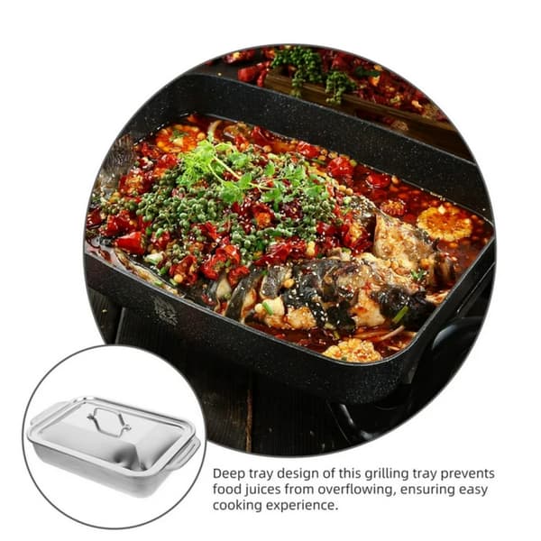 Heavy Duty Metal Food Tray, Rectangular Baking Pan for Oven, Fish Trays with Lid, Stainless Steel Roasting Pan, Portable Roasting Pan for Baking