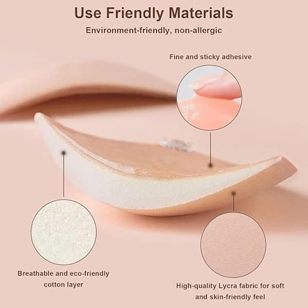 1 Round Bra Cup - Strapless Invisible Silicone Bra - Transparent Push-Up Bra - Seamless Design - Front Closure - Beige - A