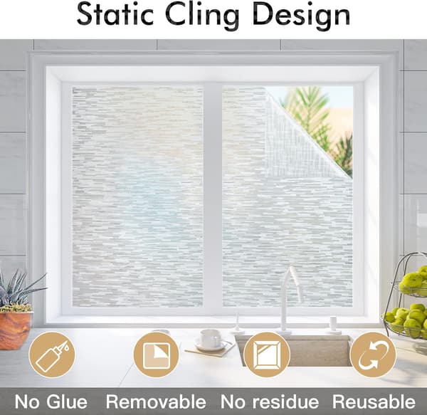 Window Film, Frosted Window Decal, UV-Blocking (45cm x 100cm)