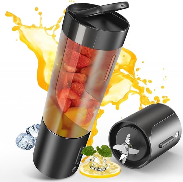 Bærbar blender 450 ml, USB-genopladelig, 6 ultraskarpe knive, sort, til smoothies og rejser