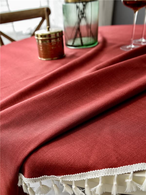 Simple Round Cotton Linen Tablecloth with Fringes, 160 cm