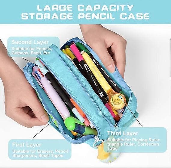 Large Pencil Case with Multiple Compartments Office Supplies Cosmetic Bag Blue Donut