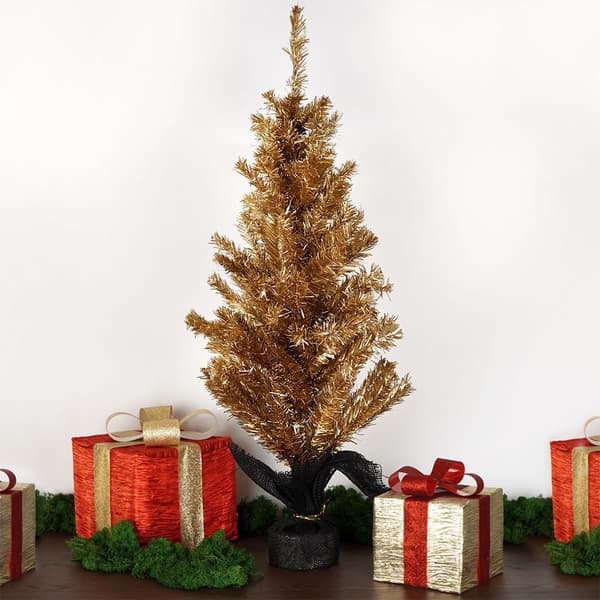 Gyldent kunstigt juletræ 90 cm med stabil base