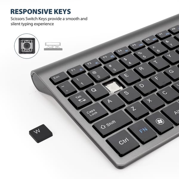 Wireless USB Keyboard and Mouse Combo, Ultra-thin and Silent, for Desktop, Laptop, Grey