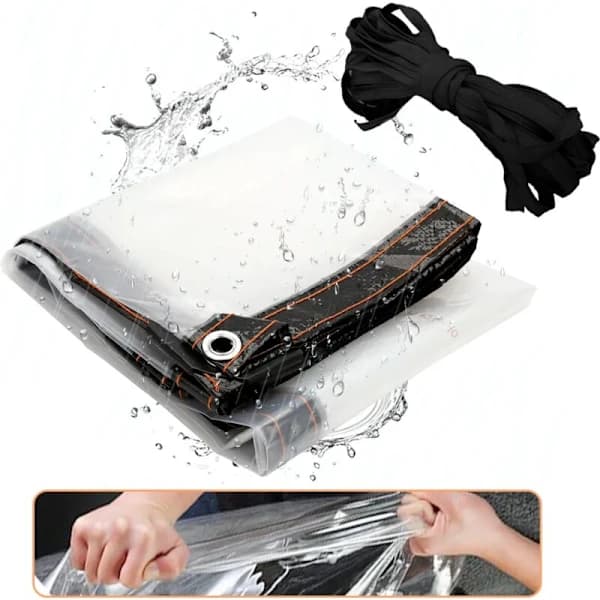 Vanntett klar PVC-presenning, dekkpanel for tak med maljer og tau 2 x 3 m