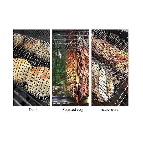 2 stk. Rullende Grillkurve - Den Bedste Grillkurv Nogensinde, Rundt Grillnet i Rustfrit Stål
