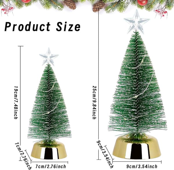 Mini Christmas Tree with LED - Small Artificial Christmas Tree with Lights - Mini Miniature Christmas Tree - 19cm + 25cm