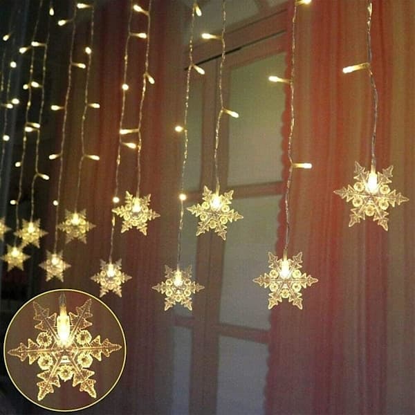 LED Curtain Light String, 4M Snowflake Light String, Christmas Lighting 4 Flashing Modes, Waterproof Lighting for Christmas Windows