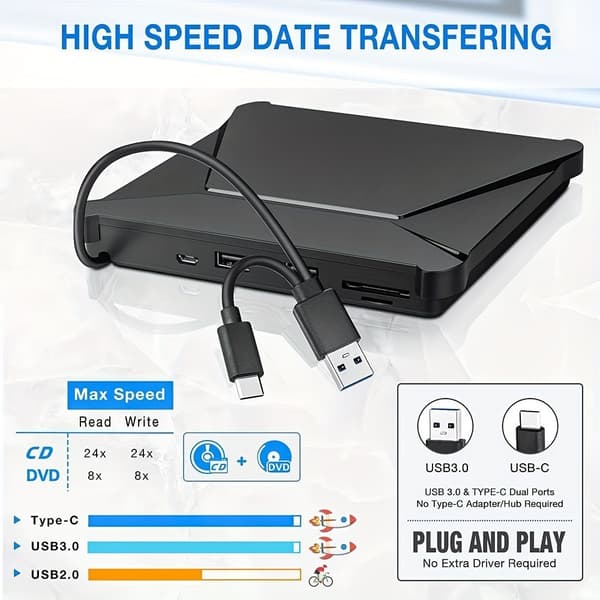 5-in-1 ulkoinen DVD-asema, monitoiminen USB3.0 CD/DVD-soitin