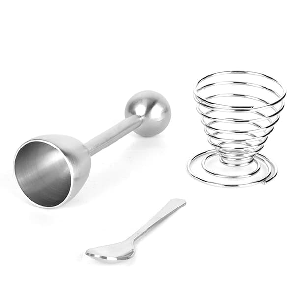 Stainless Steel Egg Slicer with Egg Shell Opener, Spring-Loaded Egg Cup Holder, and Spoon
