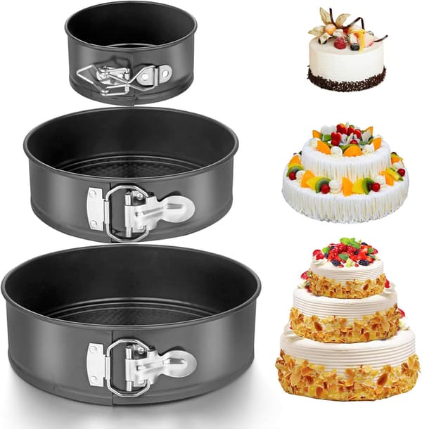 Springformssæt 3-delt kageform i 4\"/ 7\" /9\" runde non-stick bageforme 11cm/ 18.6cm/ 23cm kageforme med aftagelig bund