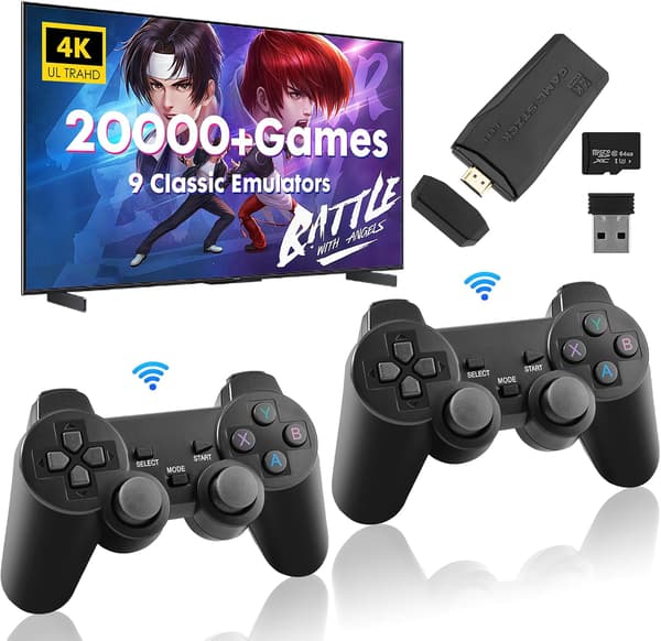 Retro Game Console - Videospels konsoler med 2-pack spelkontroller, 64GB inbyggt kort 20000+ spel, 4K HDMI Display Arcade
