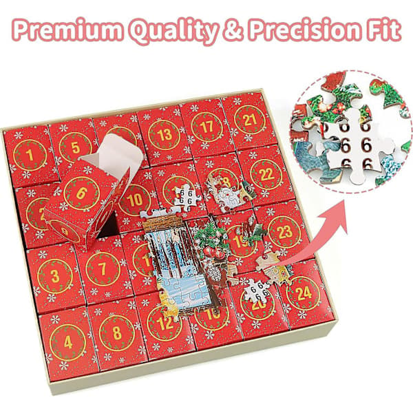 [PL] 1008-bitars pussel julkalender 24 dagars nedräkning överrasknings-blindbox för barn DIY juldjur pussel presentförpackning, 100% ny