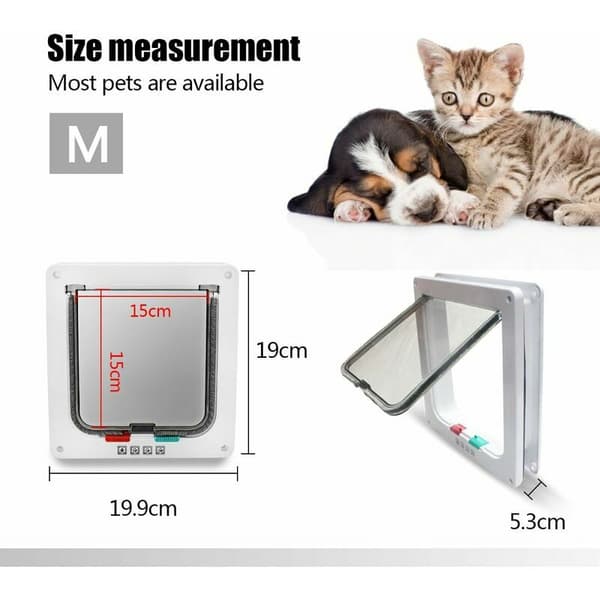 Katteluke for hunder, katteluke, 4-veis lås, enkel å installere, M, hvit