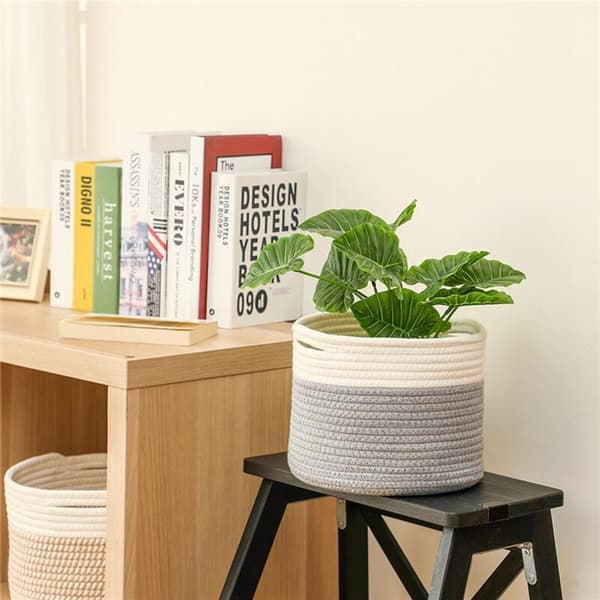 Cotton Rope Storage Basket with Handles, Laundry Basket, Trunk Organizer, Clothes Container for Nursery, 3