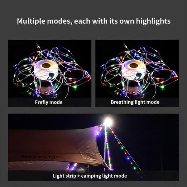 10m String Light for Camping, Hiking, Tent, LED Camping Lantern Rechargeable