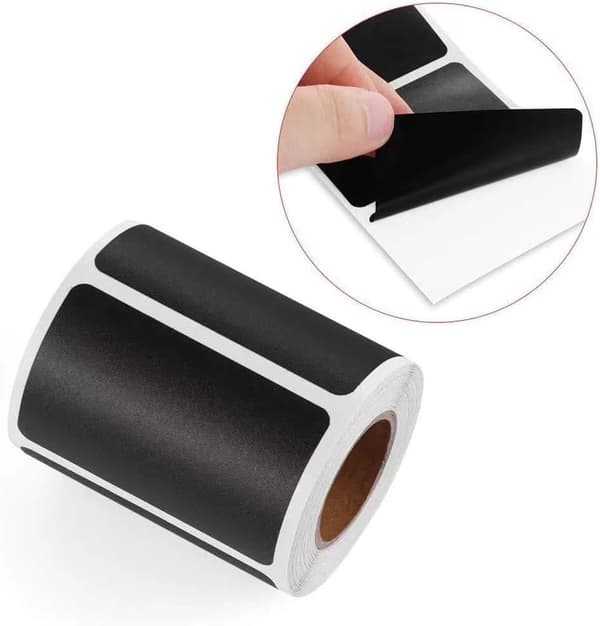 Chalk Labels, 600 pcs, Black Rectangular, Waterproof and Oil-Resistant, Removable, 5.5x3.5 cm, for Freezer