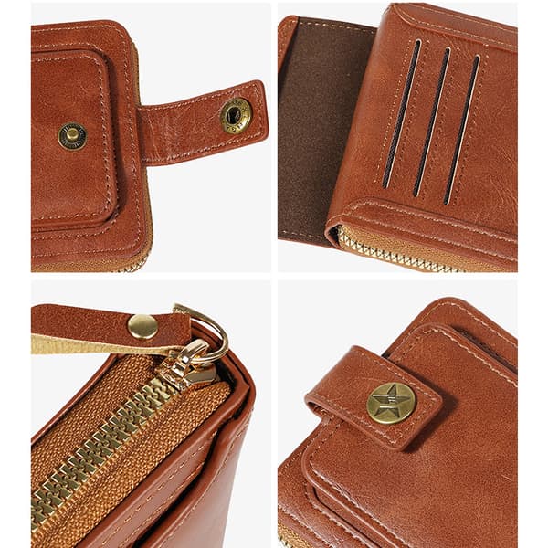 Compact and Elegant PU Leather Wallet Brown Svart