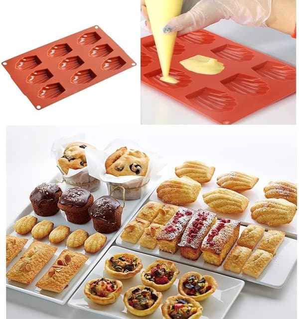 Madeleineforme, 3 stk. Silikone Madeleineforme, 9 Huller Kagegelé Budding Mousse Bageform DIY Bagning BPA-fri