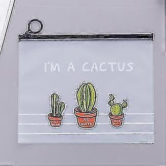 Large Transparent PVC Bag with Zipper for Stationery Storage - Cute Cactus Design