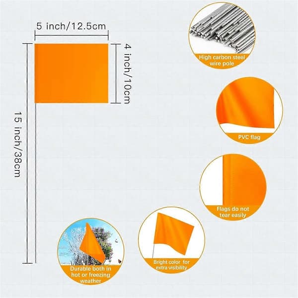50-pack Marking Flags, Orange Yard Flags 38x10x13 cm, Marking Flags, Lawn Flags, Irrigation Flags