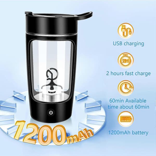 Sähköinen proteiinisekoitinpullo, 650 ml/22 oz tehosekoitinpullot kannettava sekoitinkuppi/USB-ladattava proteiinisekoitin (musta)
