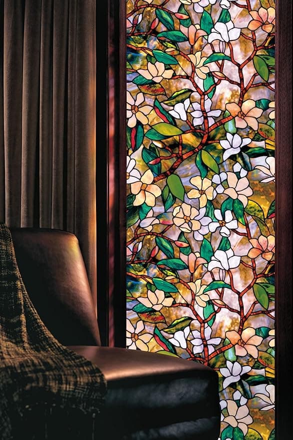PVC Magnolia Statisk Glassdekor (45*200cm), Limfri Vindufilm