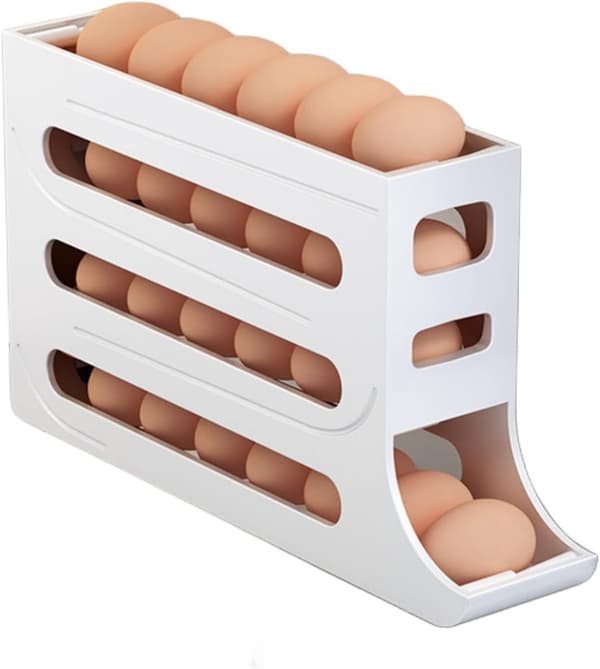 2 st äggbehållare för kylskåp, äggdispenser automatisk rullande äggbricka Förvaring 30 ägg Vit 2PCS White 2PCS White 2PCS