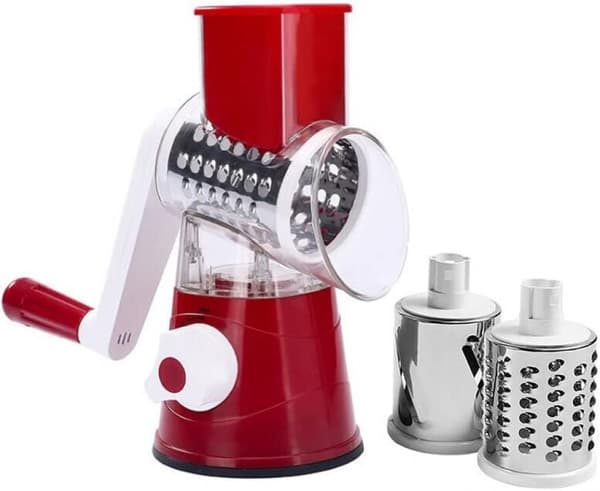 Round Cheese Grater (Red), Vegetable Slicer for Cheese, Carrots, Potatoes, Nuts, Cucumber