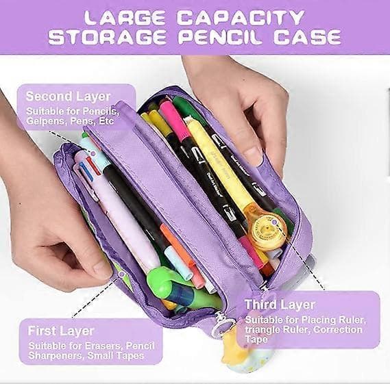 Large Pencil Case with Multiple Compartments Office Supplies Cosmetic Bag Purple Donut