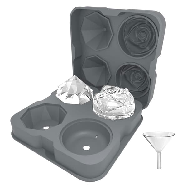 Isterningbakke, 2,5 tommer isterningssilikoneforme, 2 roser 2 diamant isboldmaskine (grå)
