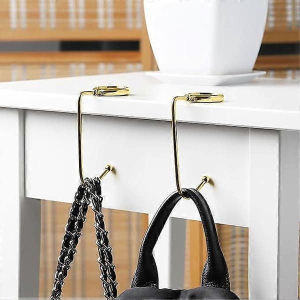 2x Handbag Hook - Foldable Bag Hanger - Bag Holder for Table or Desk - Handbag and Small Item Hanger - Gold