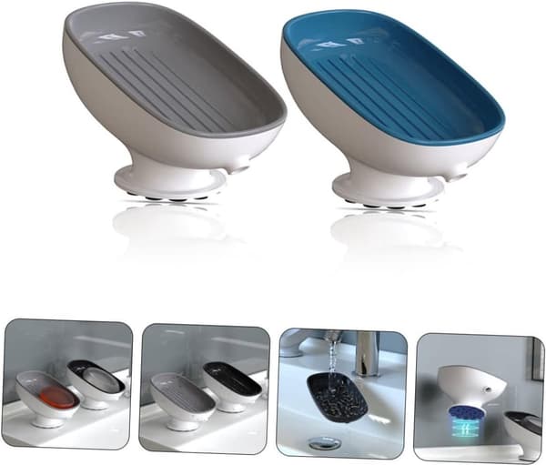 Soap Holder with Suction Cups, 2-Piece Wall Mount, No Drilling, for Bathroom, Kitchen and Laundry Room
