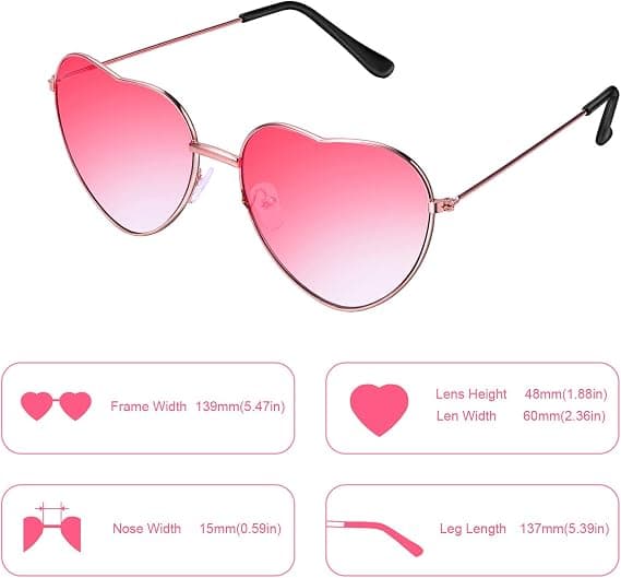 2 par Hippie Specs Briller Hjerteformede Solbriller til Hippie Udklædningstilbehør, Rosaguld Ramme